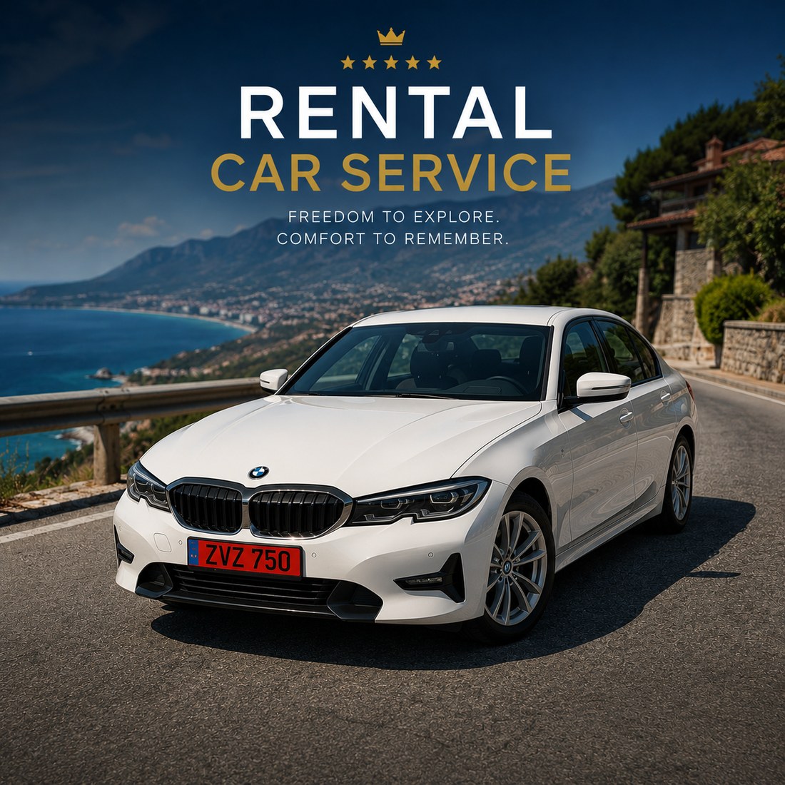 Nightova kiralık araç servisi — Kıbrıs sahil yolunda BMW